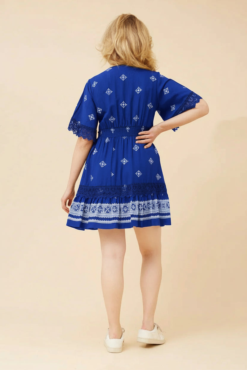 MORGAN LACE TRIM DRESS (COBALT BLUE)