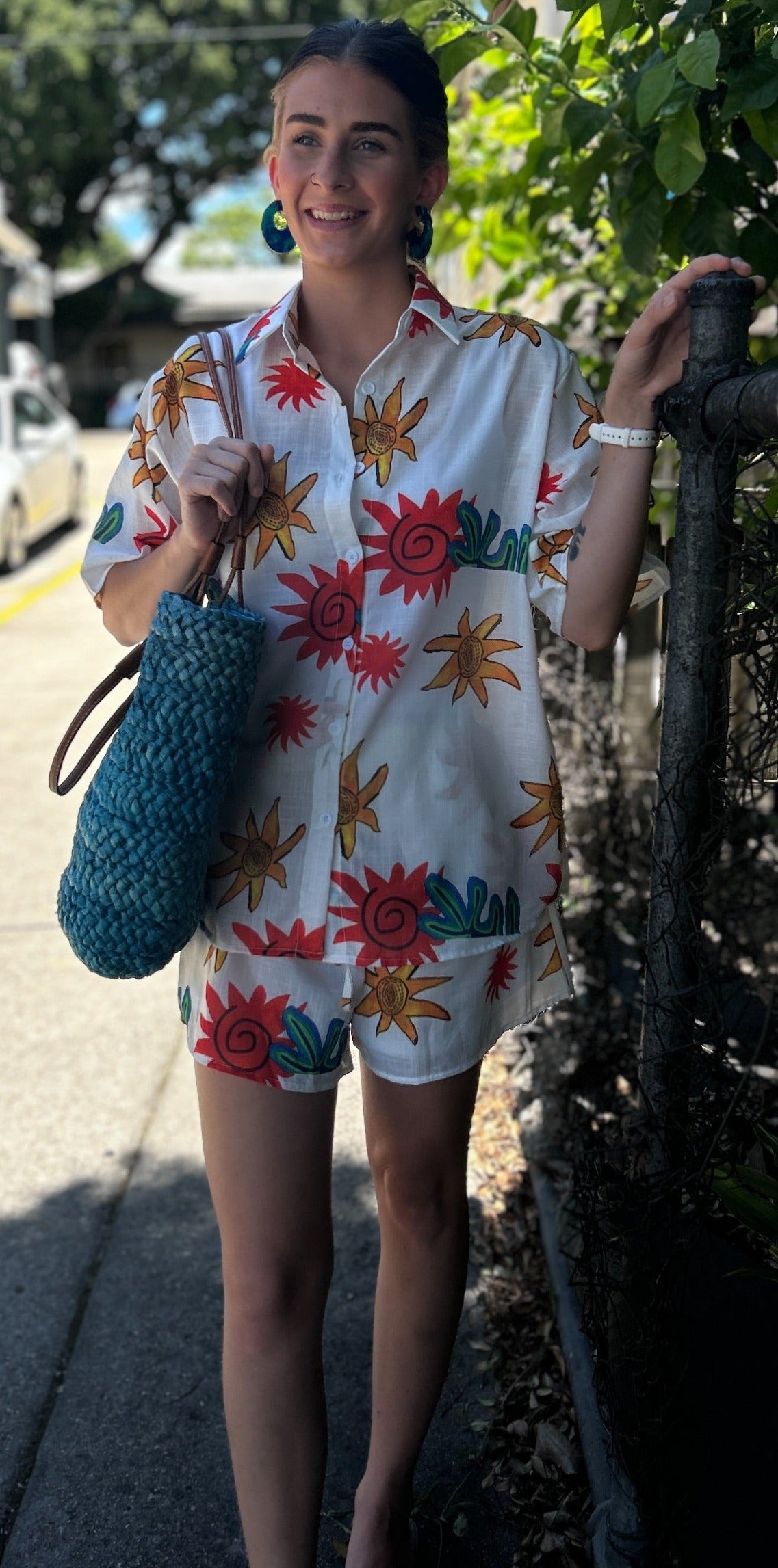 Sun Coral Shirt and Short Set - White