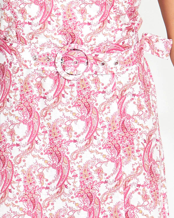 Jemima Belted Midi Dress  - Pink Paisley