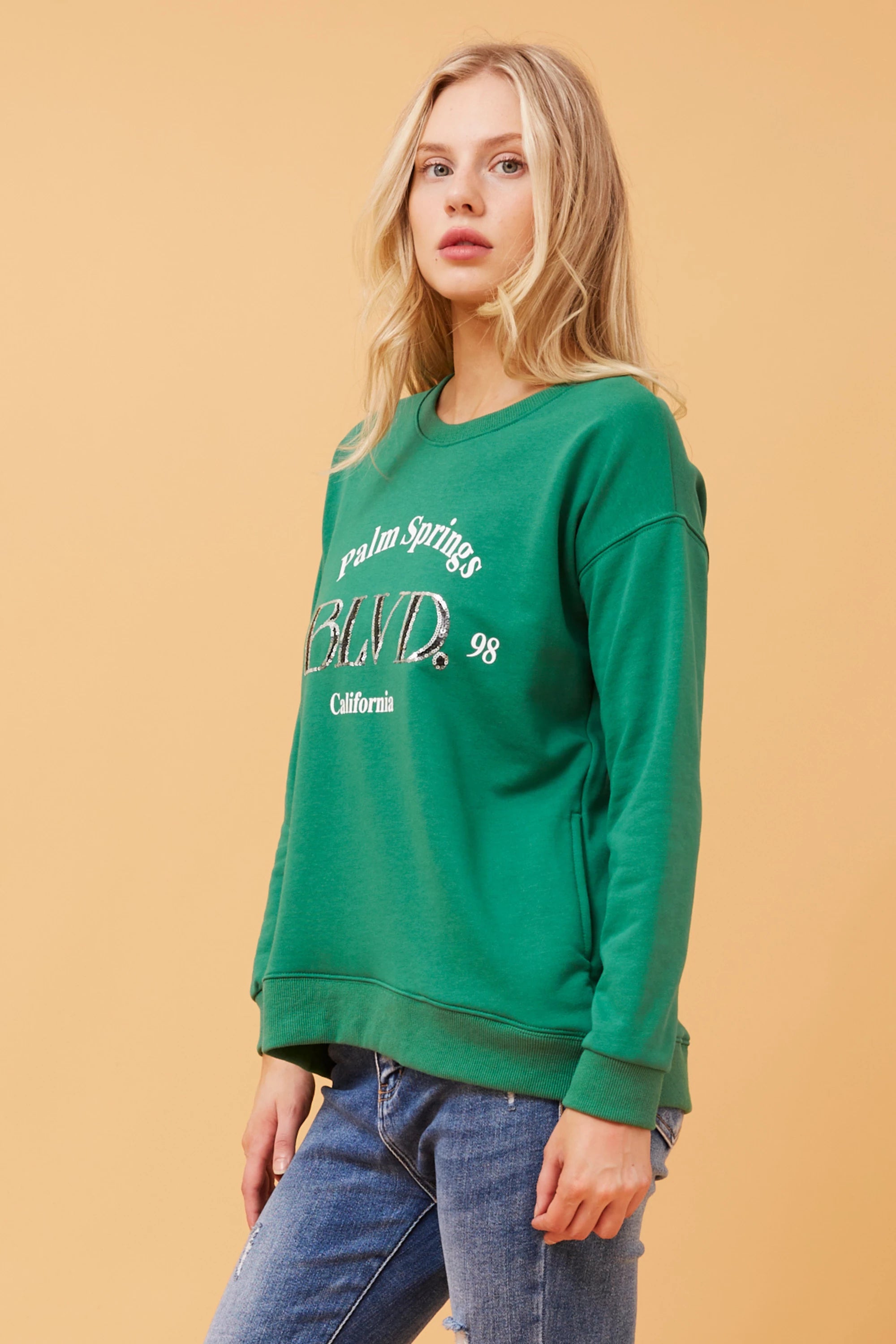 SAMANTHA SEQUIN GRAPHIC JUMPER (JADE)