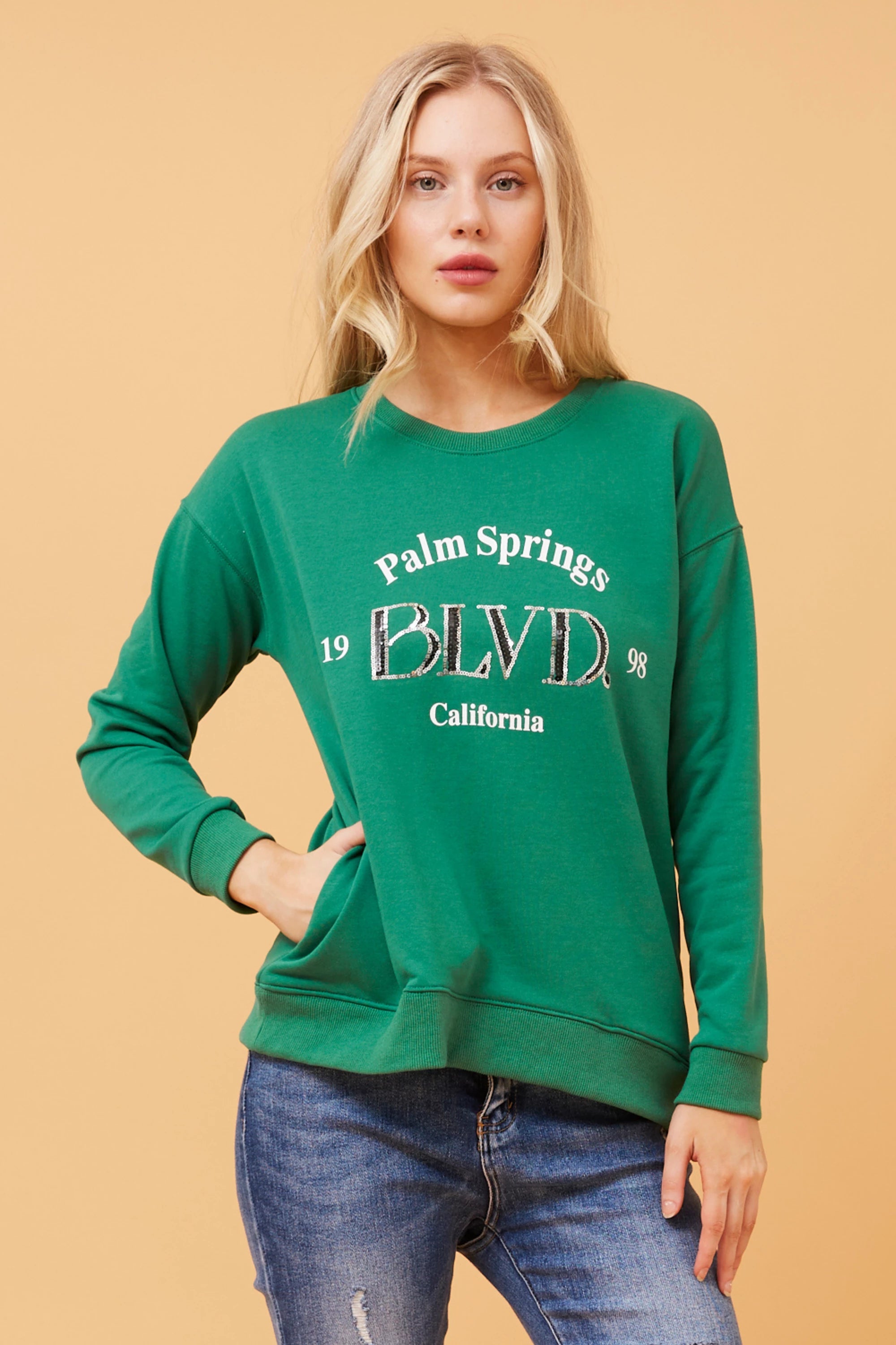 SAMANTHA SEQUIN GRAPHIC JUMPER (JADE)