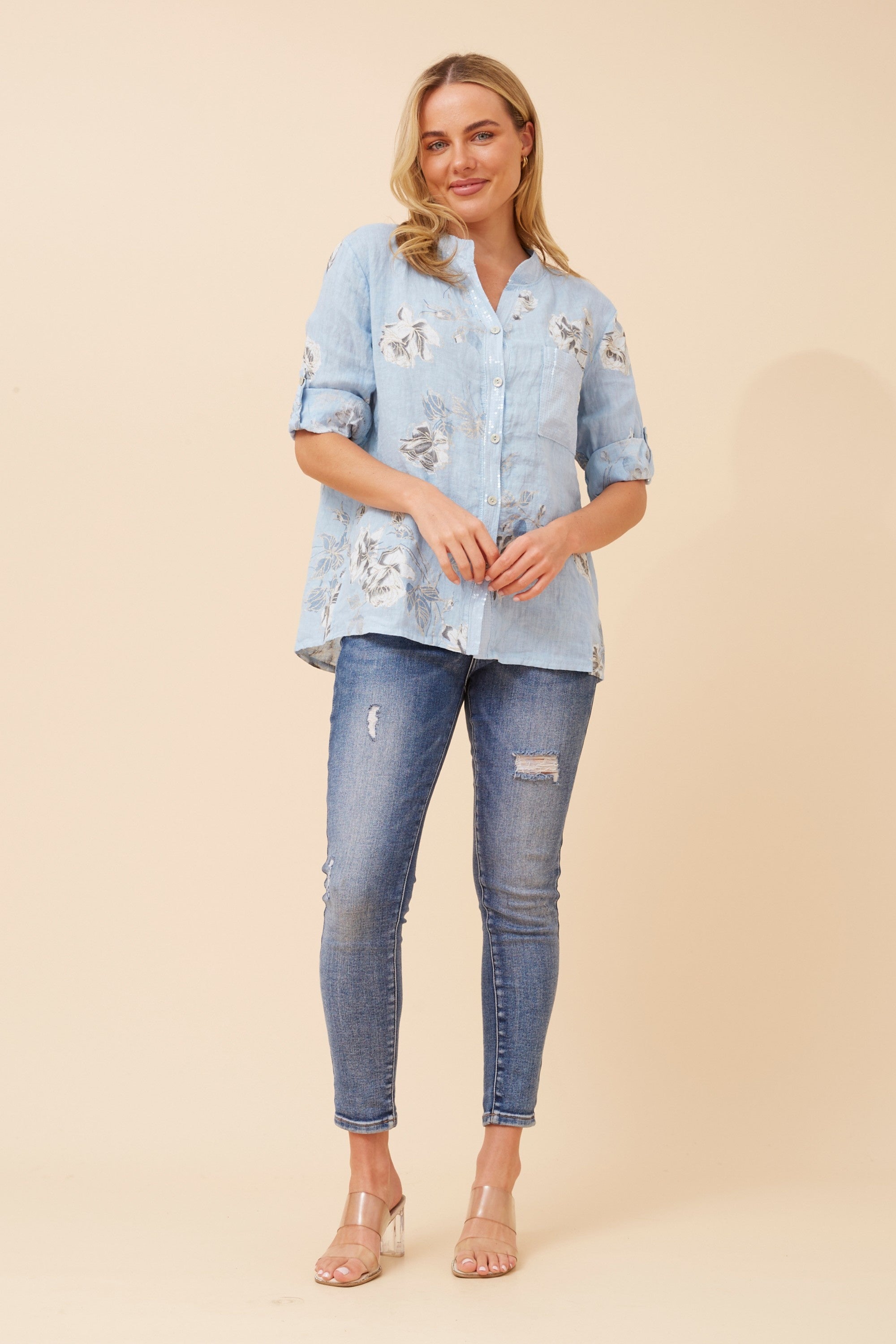 ROSIE FLORAL LINEN SHIRT (LIGHT BLUE)