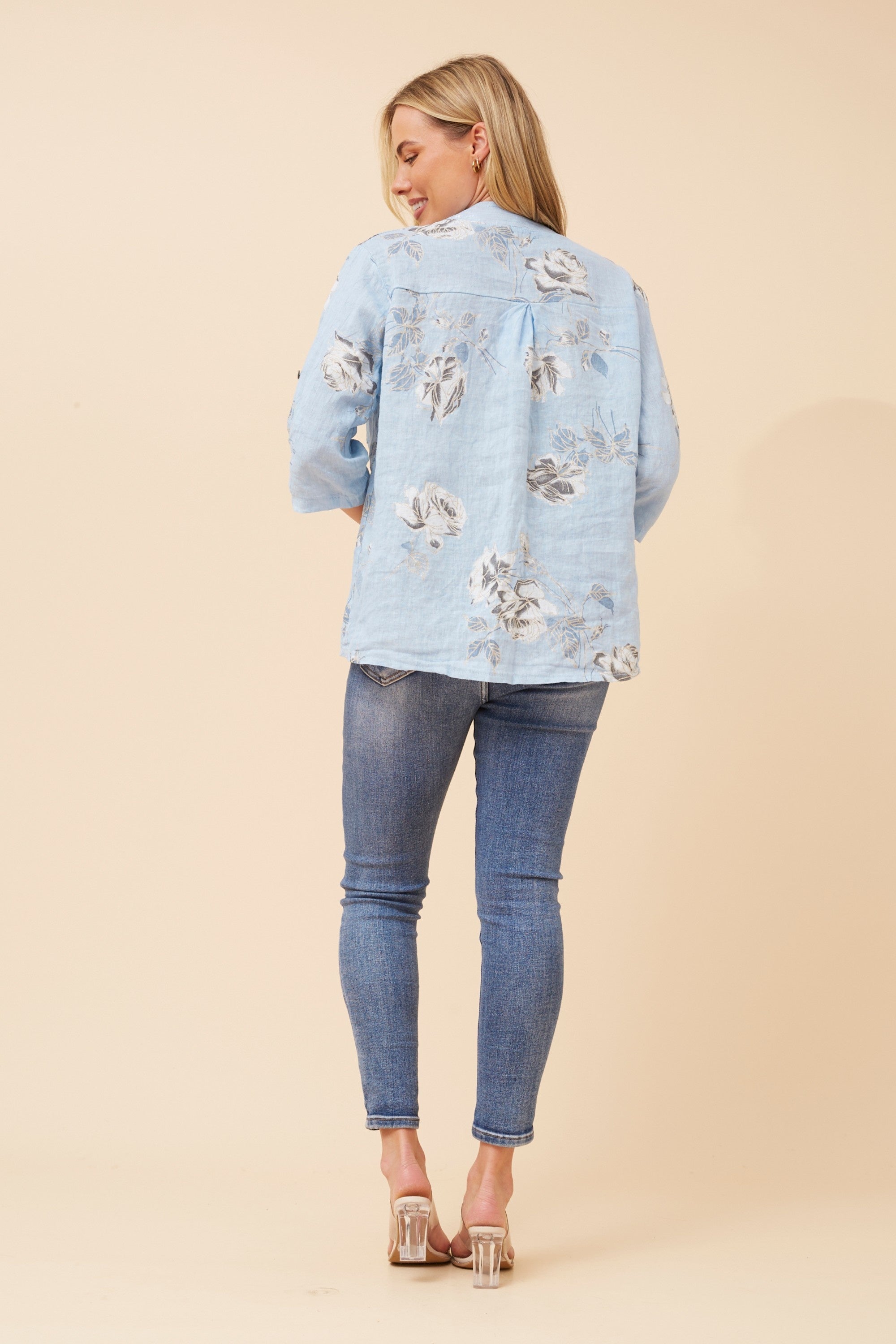 ROSIE FLORAL LINEN SHIRT (LIGHT BLUE)