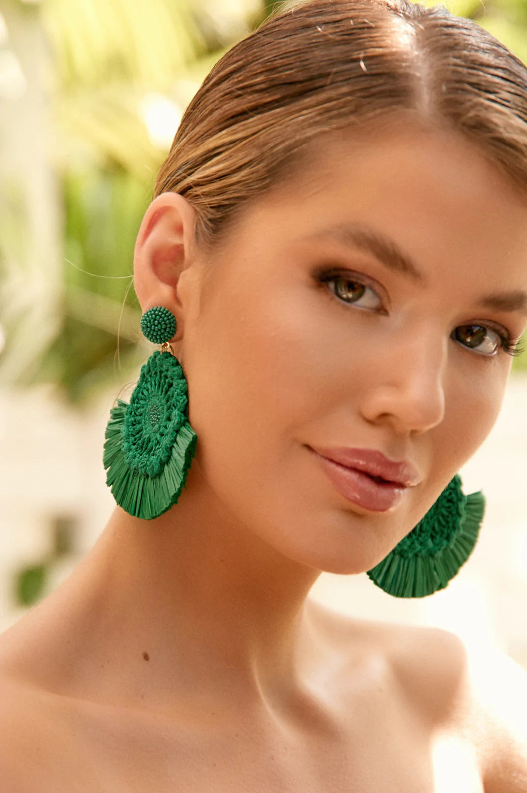 Crochet Fringe Statement Earrings - Green