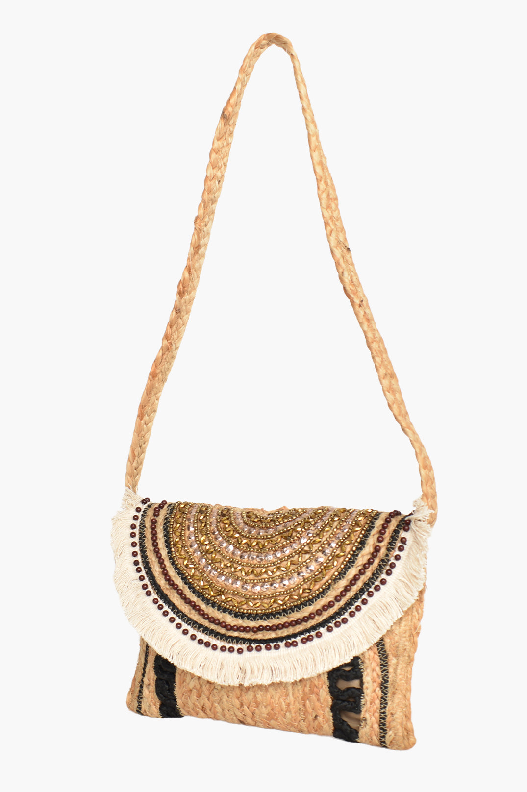 Gold Natural Beaded Boho Clutch